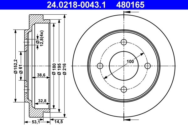 Tambour de frein ATE 24.0218-0043.1