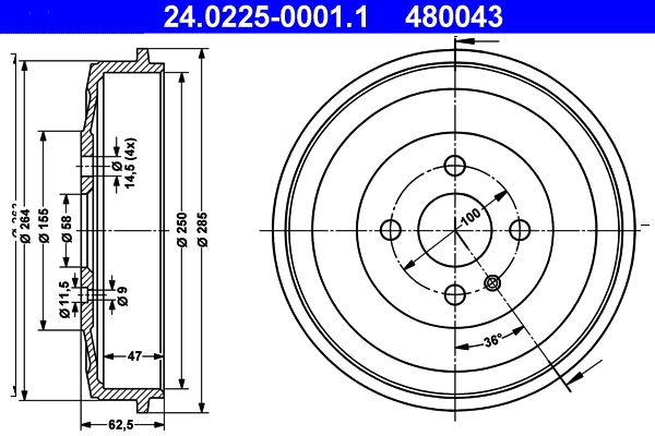 Tambour de frein ATE 24.0225-0001.1