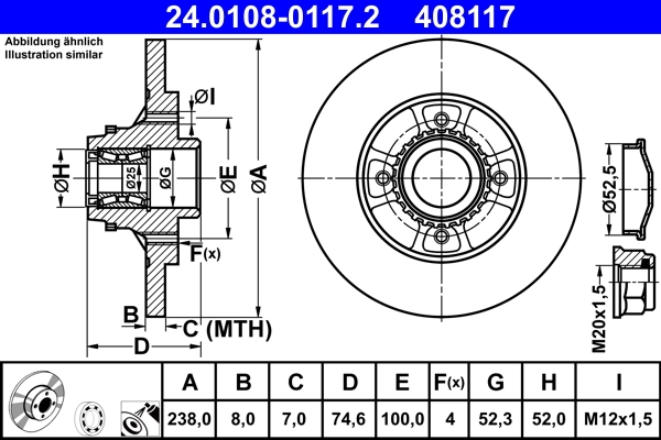 Disque de frein ATE 24.0108-0117.2