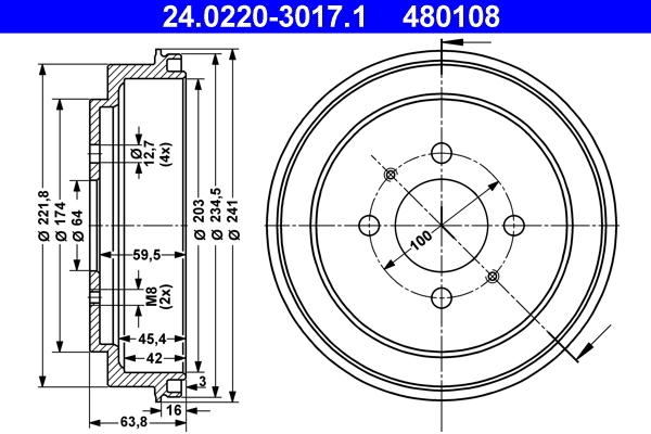 Tambour de frein ATE 24.0220-3017.1