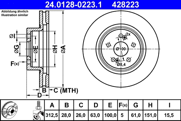 Disque de frein ATE 24.0128-0223.1