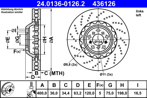 Disque de frein ATE 24.0136-0126.2