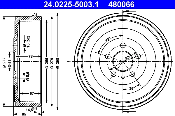 Tambour de frein ATE 24.0225-5003.1
