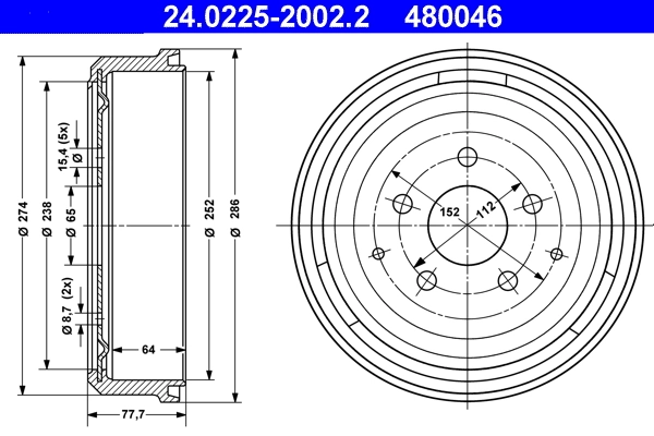 Tambour de frein ATE 24.0225-2002.2