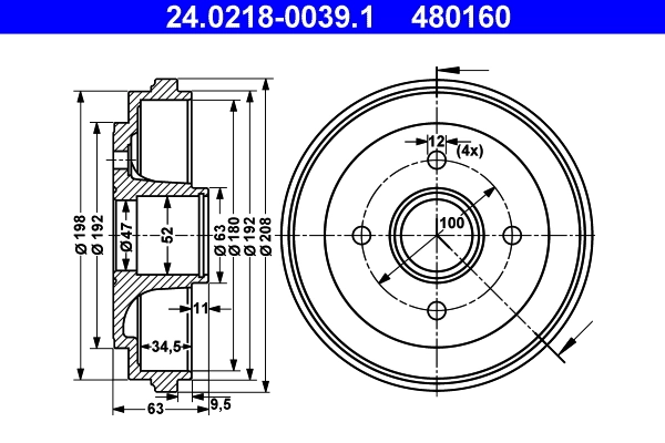 Tambour de frein ATE 24.0218-0039.1