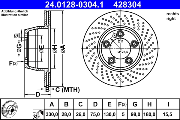 Disque de frein ATE 24.0128-0304.1