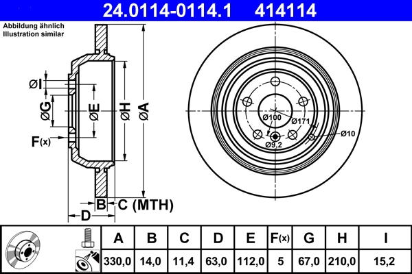 Disque de frein ATE 24.0114-0114.1