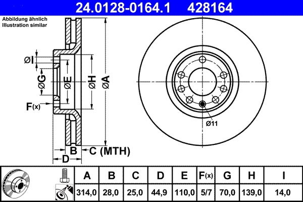Disque de frein ATE 24.0128-0164.1