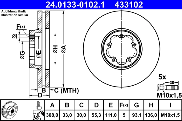 Disque de frein ATE 24.0133-0102.1