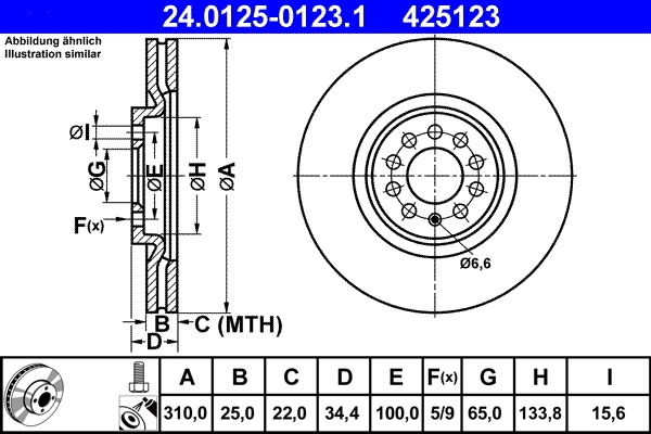 Disque de frein ATE 24.0125-0123.1