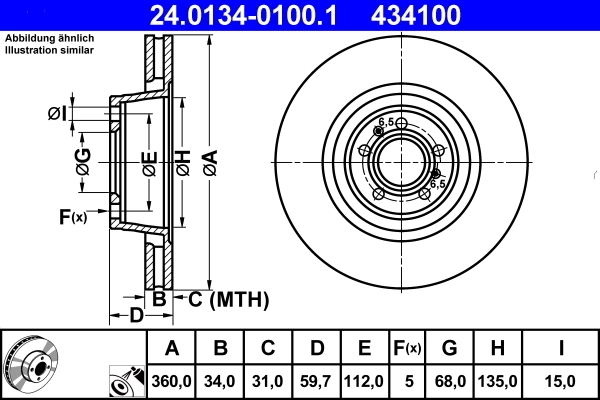 Disque de frein ATE 24.0134-0100.1