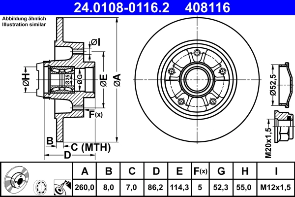 Disque de frein ATE 24.0108-0116.2