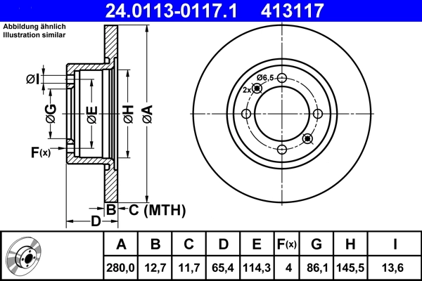 Disque de frein ATE 24.0113-0117.1