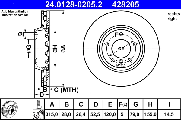 Disque de frein ATE 24.0128-0205.2