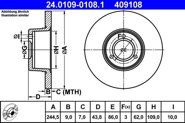 Disque de frein ATE 24.0109-0108.1