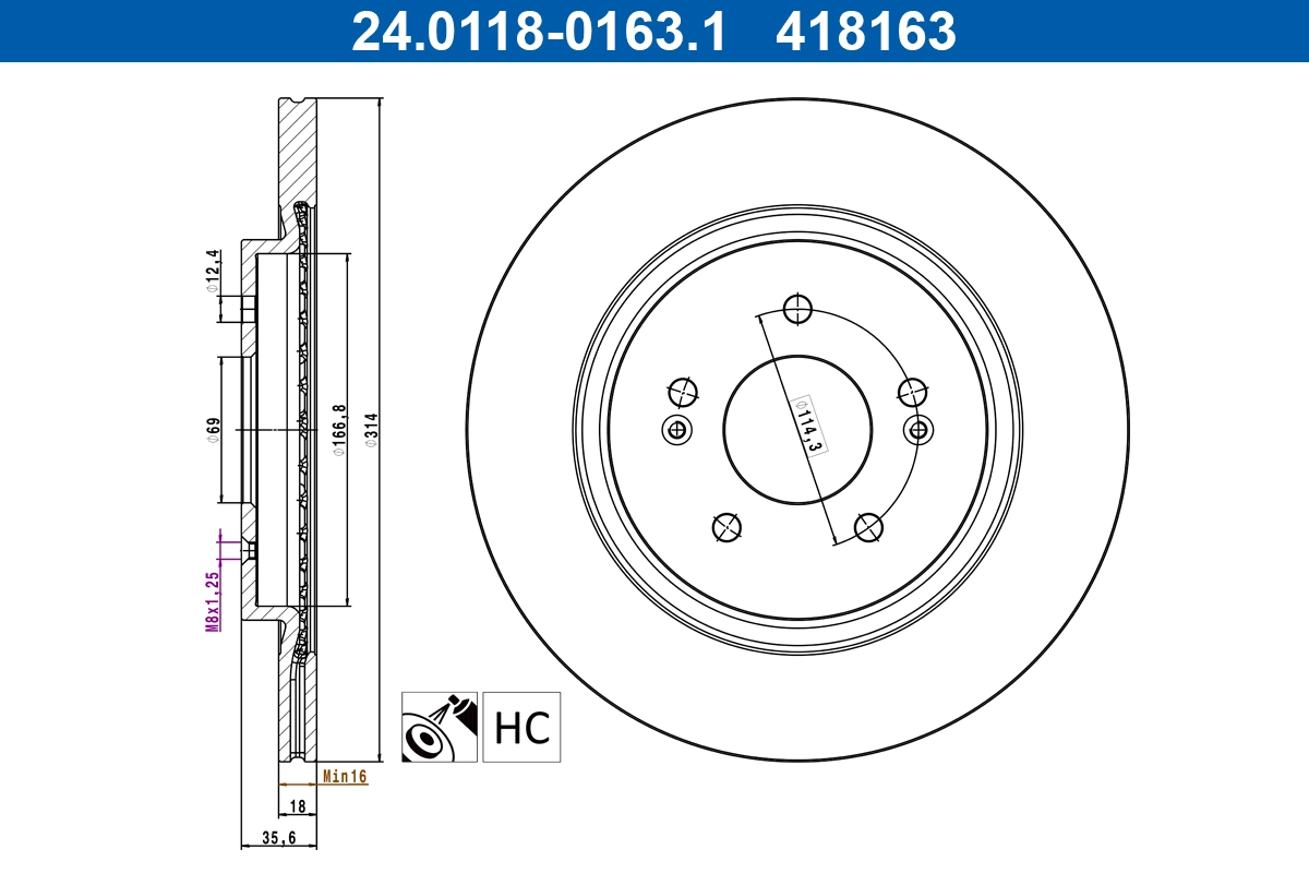 Disque de frein ATE 24.0118-0163.1