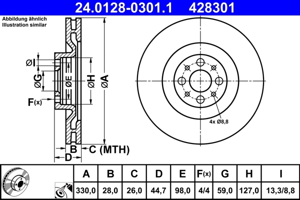 Disque de frein ATE 24.0128-0301.1