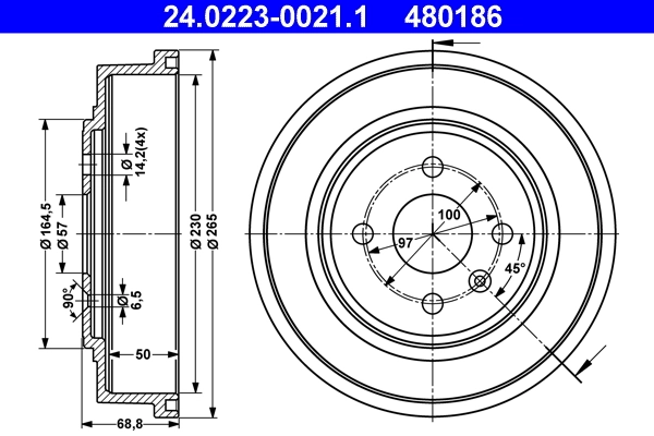 Tambour de frein ATE 24.0223-0021.1