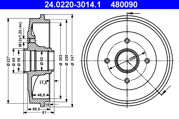 Tambour de frein ATE 24.0220-3014.1