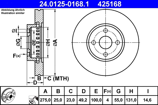 Disque de frein ATE 24.0125-0168.1