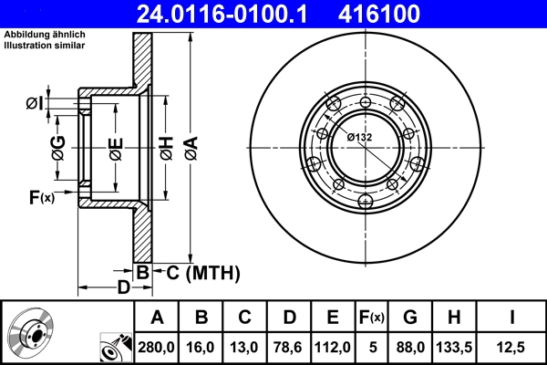 Disque de frein ATE 24.0116-0100.1