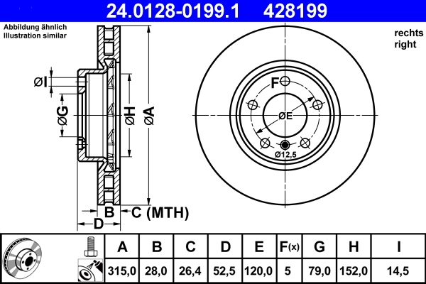 Disque de frein ATE 24.0128-0199.1