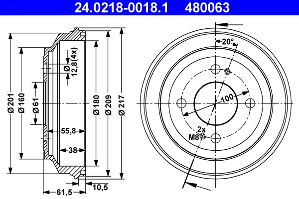 Tambour de frein ATE 24.0218-0018.1