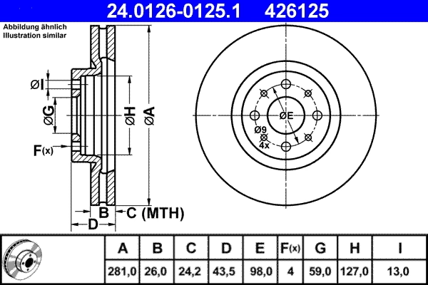 Disque de frein ATE 24.0126-0125.1