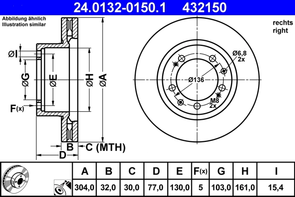 Disque de frein ATE 24.0132-0150.1