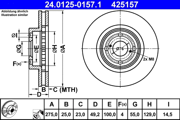 Disque de frein ATE 24.0125-0157.1