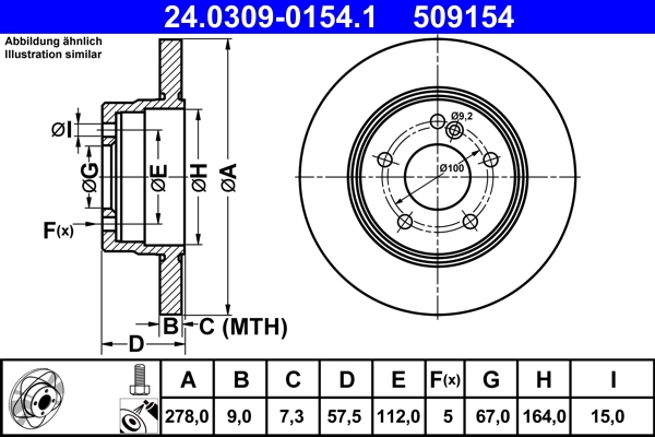 Disque de frein ATE 24.0309-0154.1