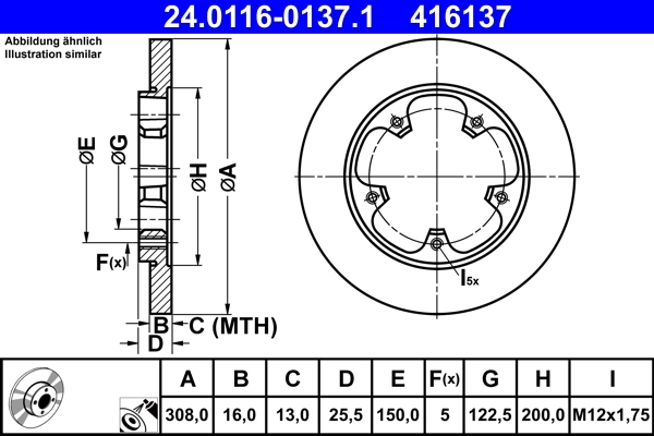 Disque de frein ATE 24.0116-0137.1