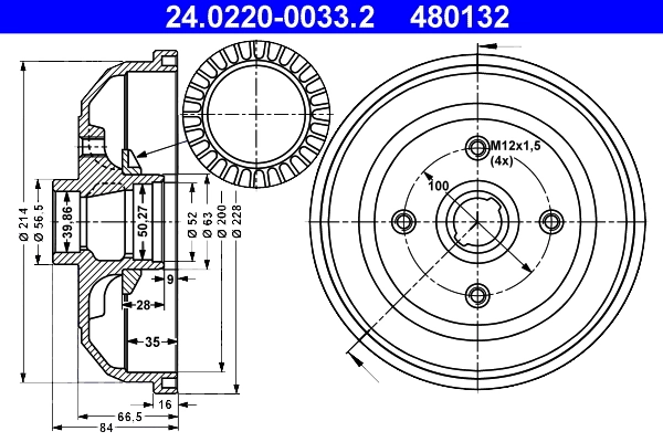 Tambour de frein ATE 24.0220-0033.2