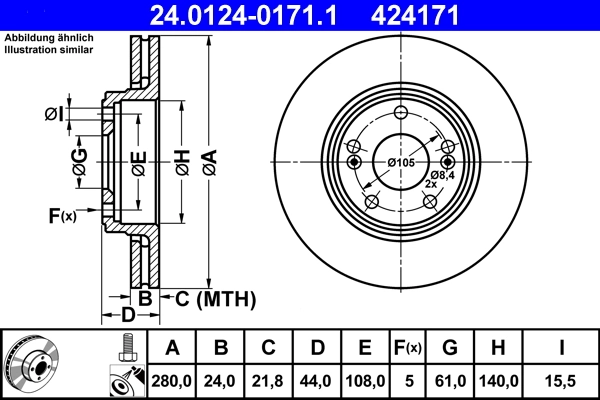 Disque de frein ATE 24.0124-0171.1