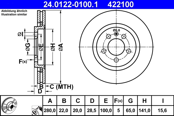 Disque de frein ATE 24.0122-0100.1