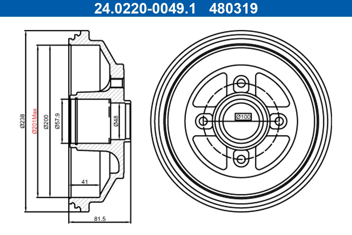 Tambour de frein ATE 24.0220-0049.1