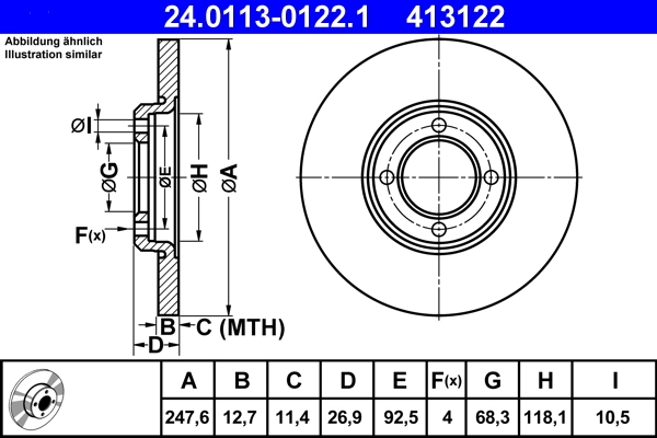 Disque de frein ATE 24.0113-0122.1