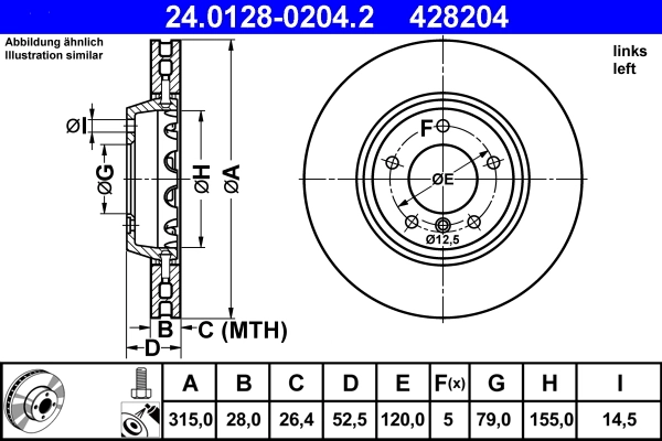 Disque de frein ATE 24.0128-0204.2
