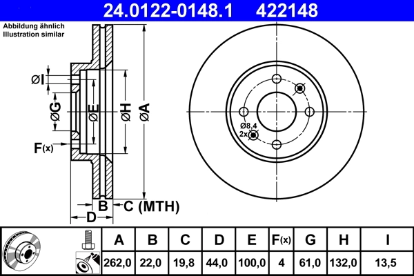 Disque de frein ATE 24.0122-0148.1