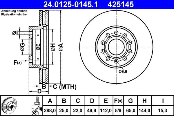 Disque de frein ATE 24.0125-0145.1
