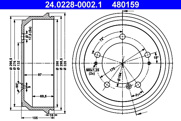 Tambour de frein ATE 24.0228-0002.1