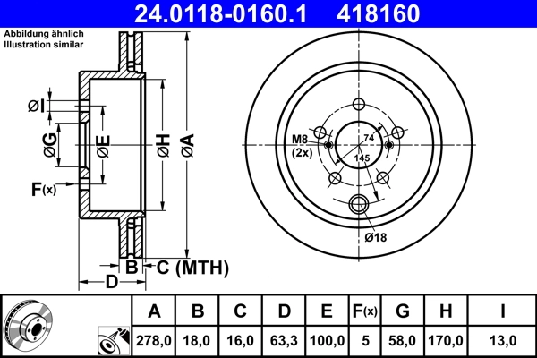 Disque de frein ATE 24.0118-0160.1