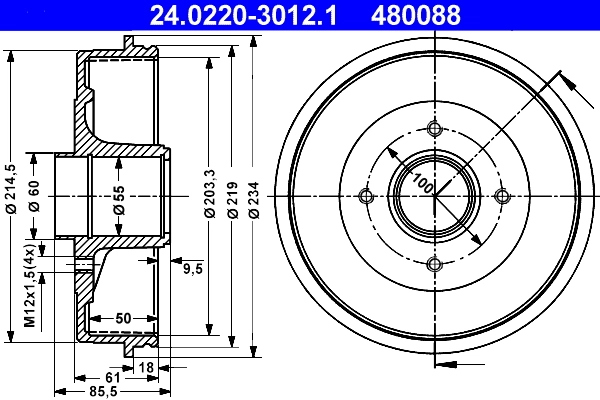 Tambour de frein ATE 24.0220-3012.1