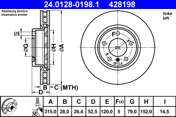 Disque de frein ATE 24.0128-0198.1