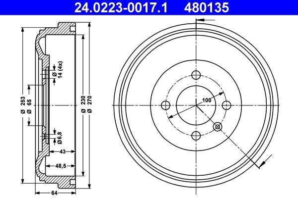 Tambour de frein ATE 24.0223-0017.1