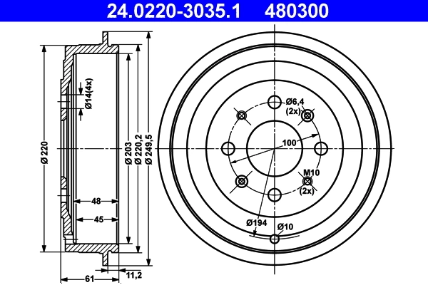 Tambour de frein ATE 24.0220-3035.1