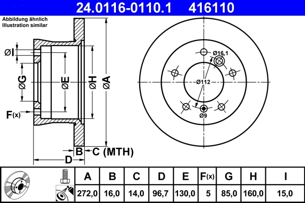 Disque de frein ATE 24.0116-0110.1