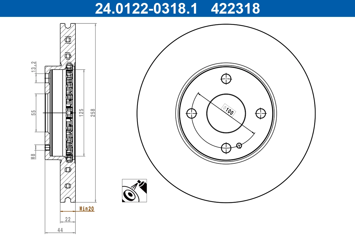 Disque de frein ATE 24.0122-0318.1
