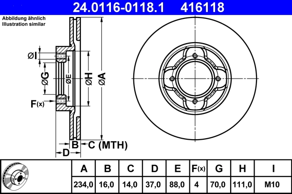 Disque de frein ATE 24.0116-0118.1