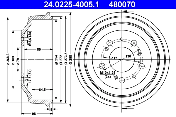Tambour de frein ATE 24.0225-4005.1
